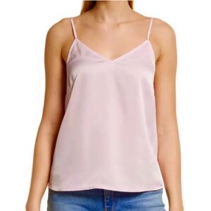 New Halogen Woven Camisole Satin V-Neck Tank Top Pink Chalk Size Small